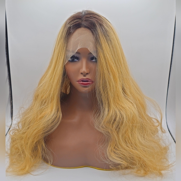 Uniwigs Silk Bow Honey Blonde w/ Shadow Root Wavy Synthetic Lace Front Wig - Picture 2 of 10